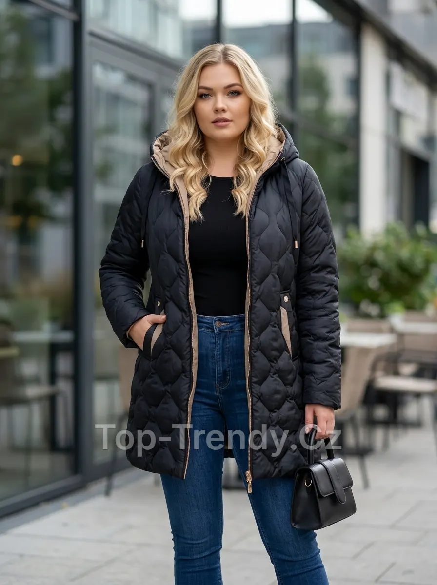DÁMSKÁ PROŠÍVANÁ BUNDA S KAPUCÍ PLUS SIZE TEARA