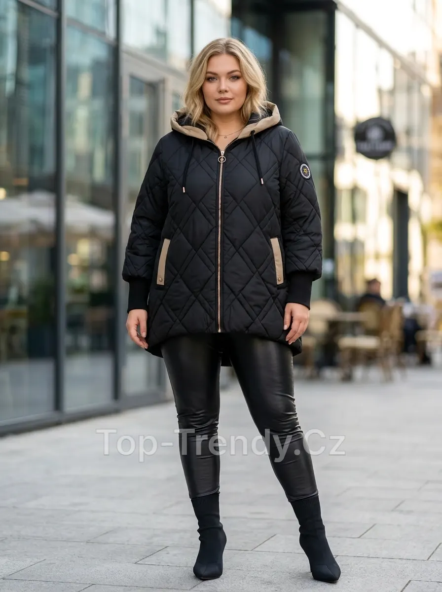 DÁMSKÁ PROŠÍVANÁ BUNDA S KAPUCÍ PLUS SIZE SEIRA