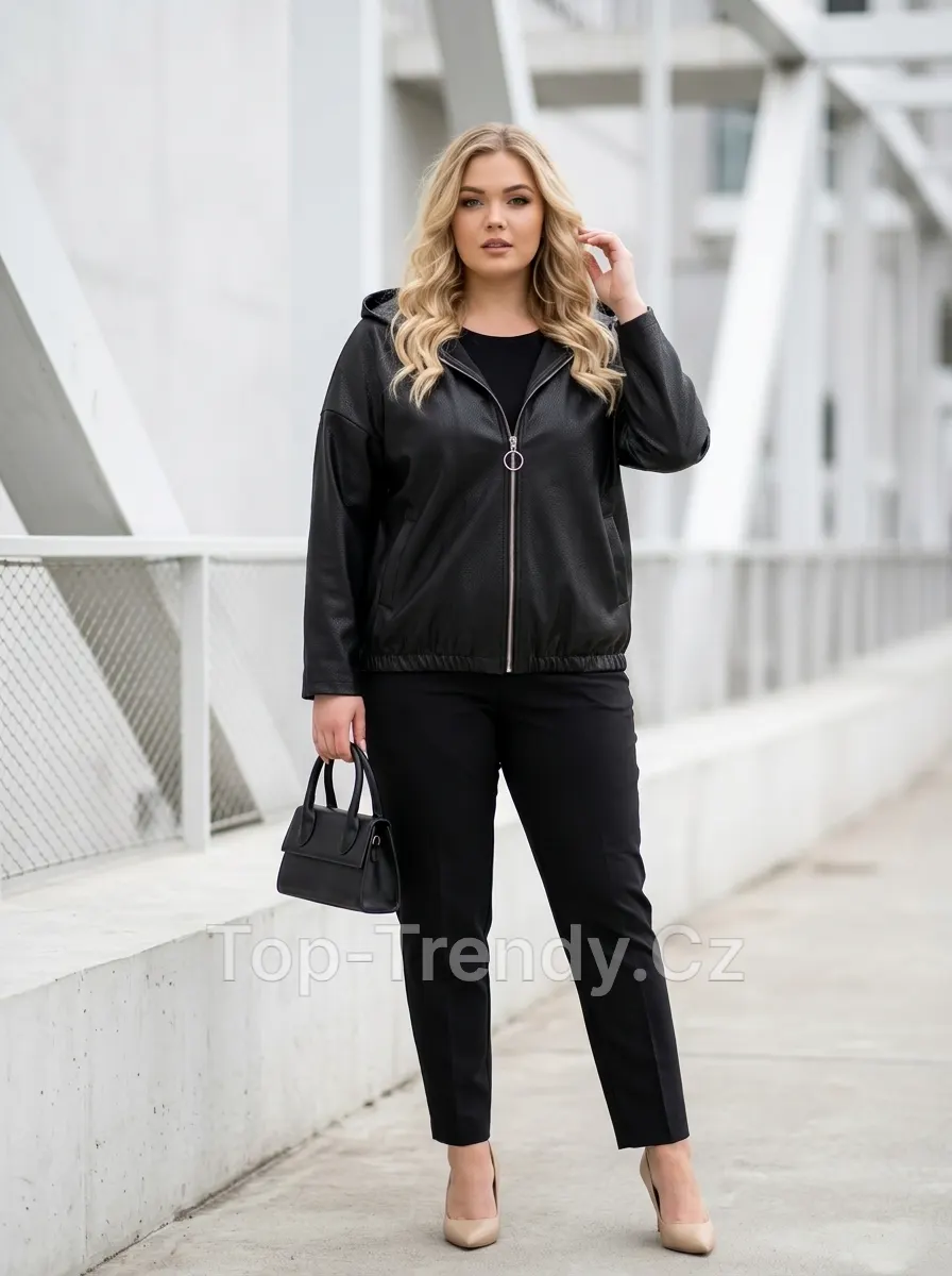 DÁMSKÁ OVERSIZE KOŽENKOVÁ BOMBER BUNDA S KAPUCÍ SAMIA
